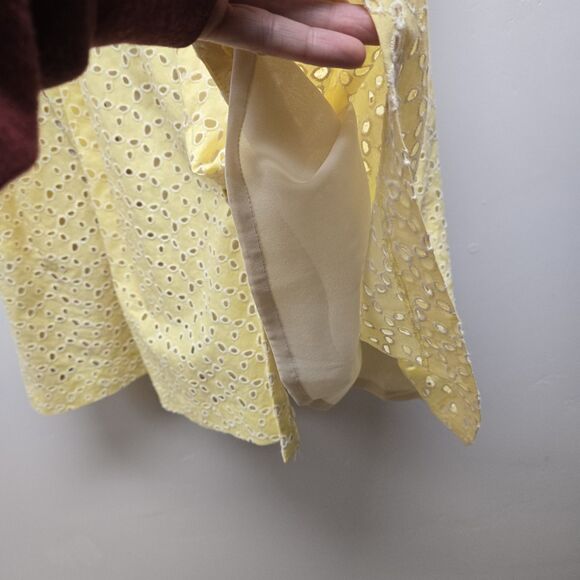 Vintage Betsey Johnson Dress Yellow Eyelet Embroidered Collared A-Line Size 8 - Picture 8 of 15